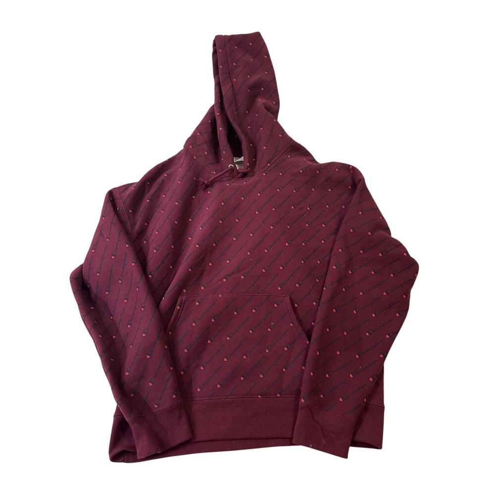 Champion XL burgundy hoodie with logo pattern - Picture 1 of 5